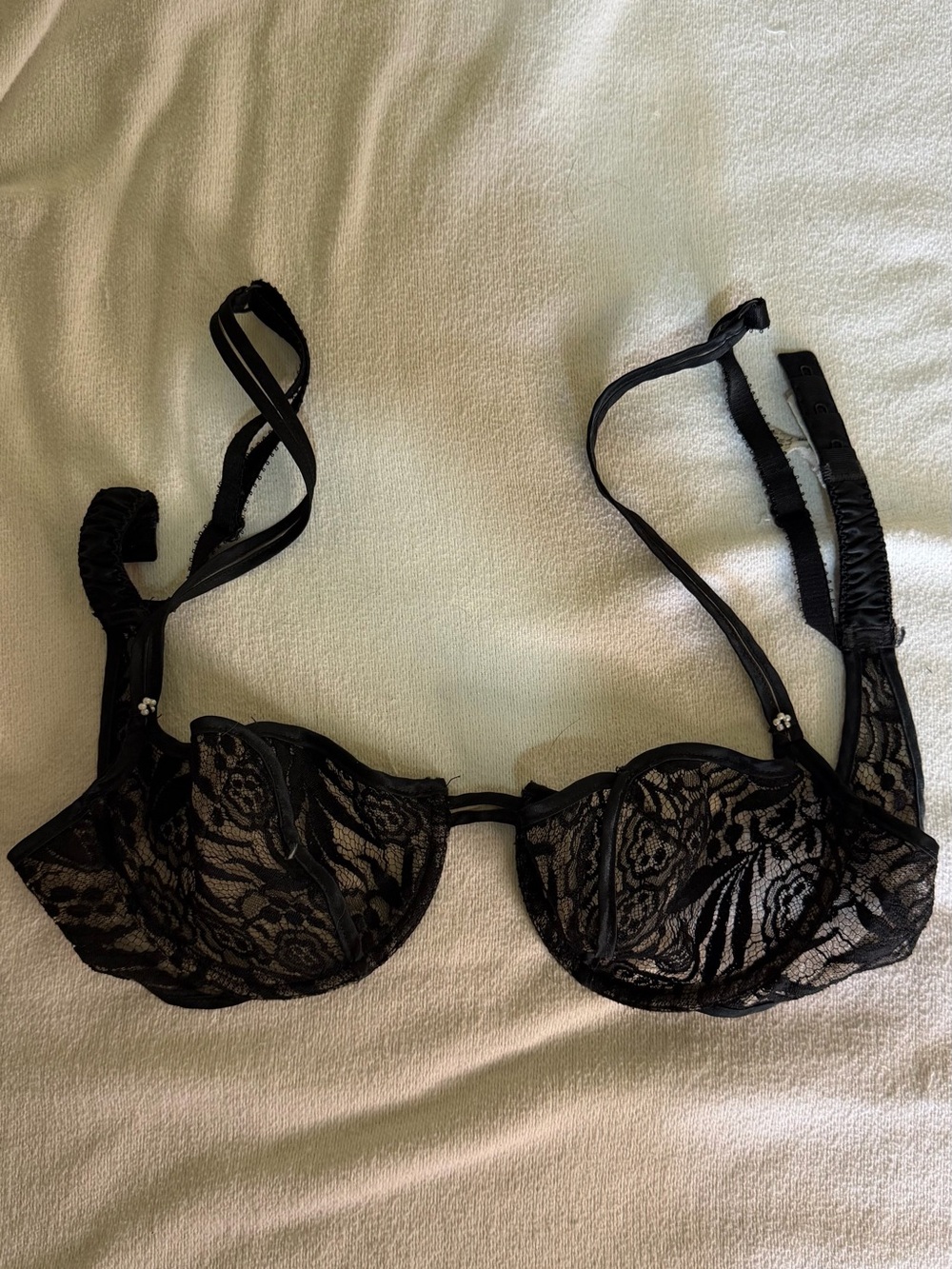 VTG Henri Bendel Black Lace Underwire Bra Strappy Cage Harness Back 34B